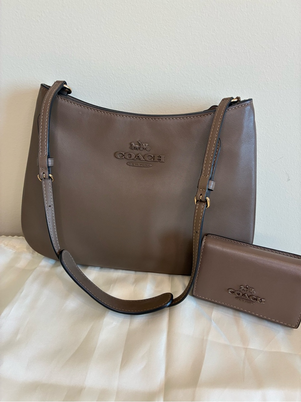 Coach Penelope Shoulder Bag Dark Stone Smooth Leather with Matching Wallet